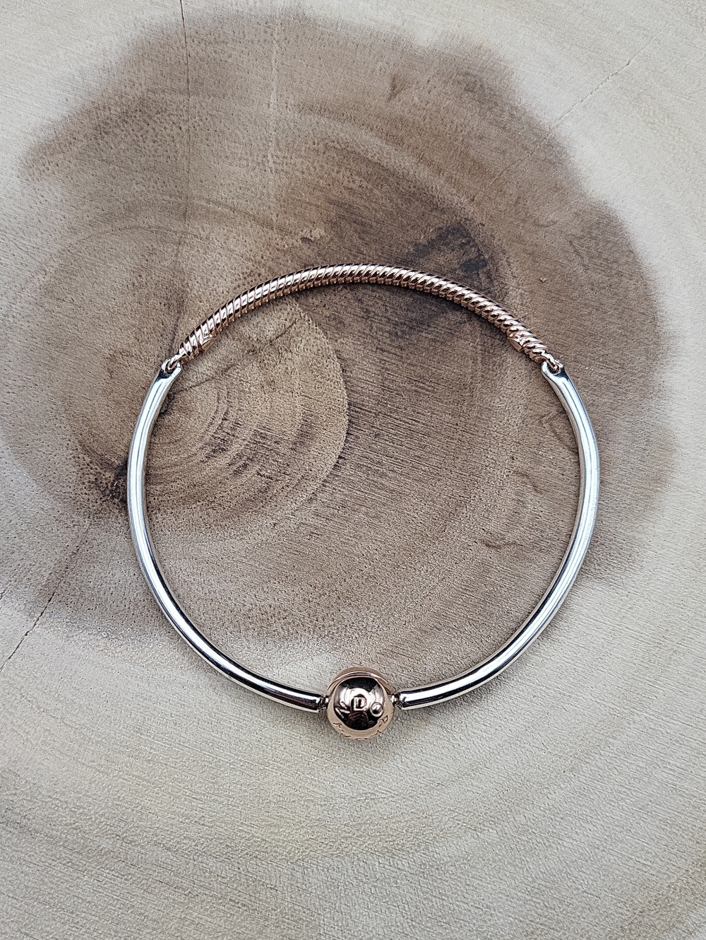 Moments Three-Link Pandora Rose And Silver Bangle Bracelet